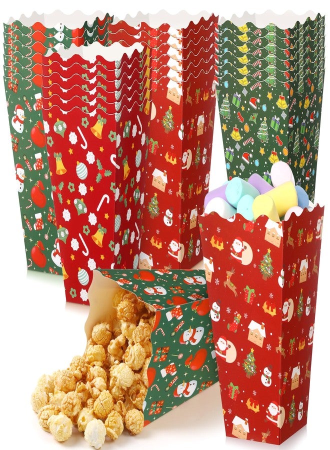 Faccito 48 Pcs Christmas Popcorn Boxes Christmas Tree Snowman Popcorn Boxes Xmas Party Treat Container Red Green Snack Buckets Mini Candy Paper Holder for Holiday Movie Night Party Favors Supplies - Image 1